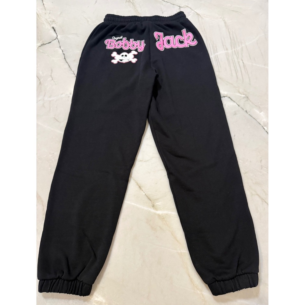 Vintage Y2K Bobby Jack Black Fleece Jogger Sweatpants Monkey Pirate Graphic M